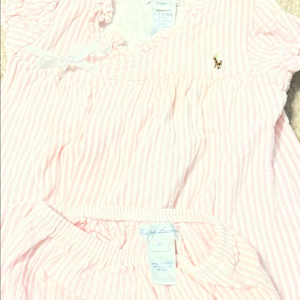 3 month Ralph Lauren Pink Seersucker Dress and Bloomers
